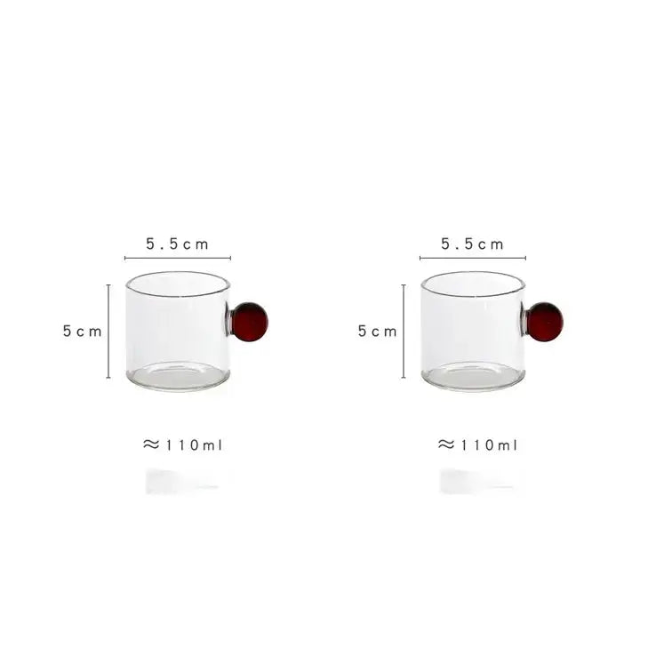 2PC 110ml Espresso Cups small Cups Home Glass Ball Handle Coffee Cup Tea Water Cup Saucer  Steak Juice Bucket Table Decor Collection41
