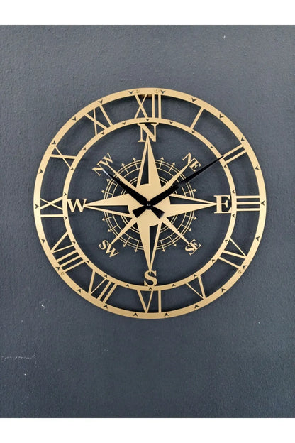 Gowpenart Querencia Metal Black, Gold and Silver Wall Clock 1.5 Mm Thickness 50x50 Cm Design Modern Metal Black With Compass