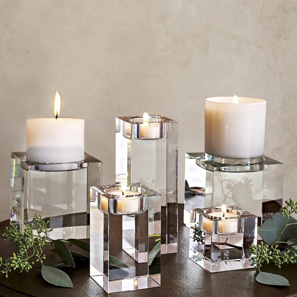 Crystal Glass Candle Holder Set Crystal Candlelight Dinner Romantic Holder Creative Ornament For Home Wedding Dining Table Bar