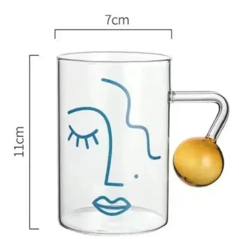 Ins handle face glass heat-resistant water cup coffee cup breakfast milk tea cup cold drink juice cup Collection41