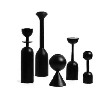 Nordic Home Decore Black Wooden Candle Holders Minimalist Geometric Art Decoration Wood Taper Candle Holder Set Collection41