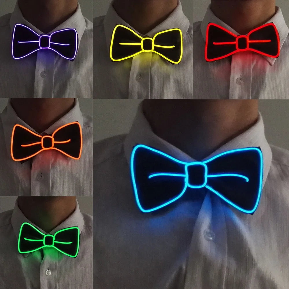 New Style Light Up Neon Bowtie EL Wire LED Necktie Glowing Luminous Bar Party Tie Christmas Decor Rave Costume Accessories