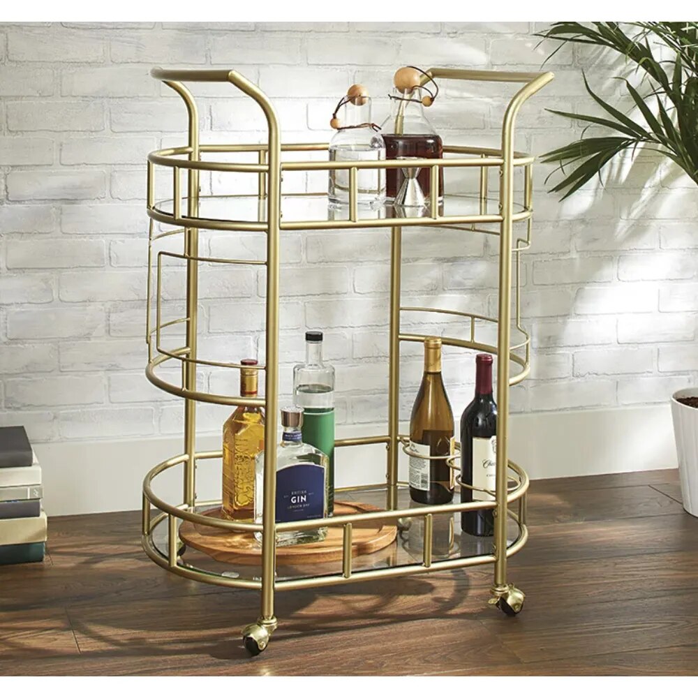 New Bar Cart with Matte Gold Metal 2-Tiers Kitchen Island Table Kitchen Island Table