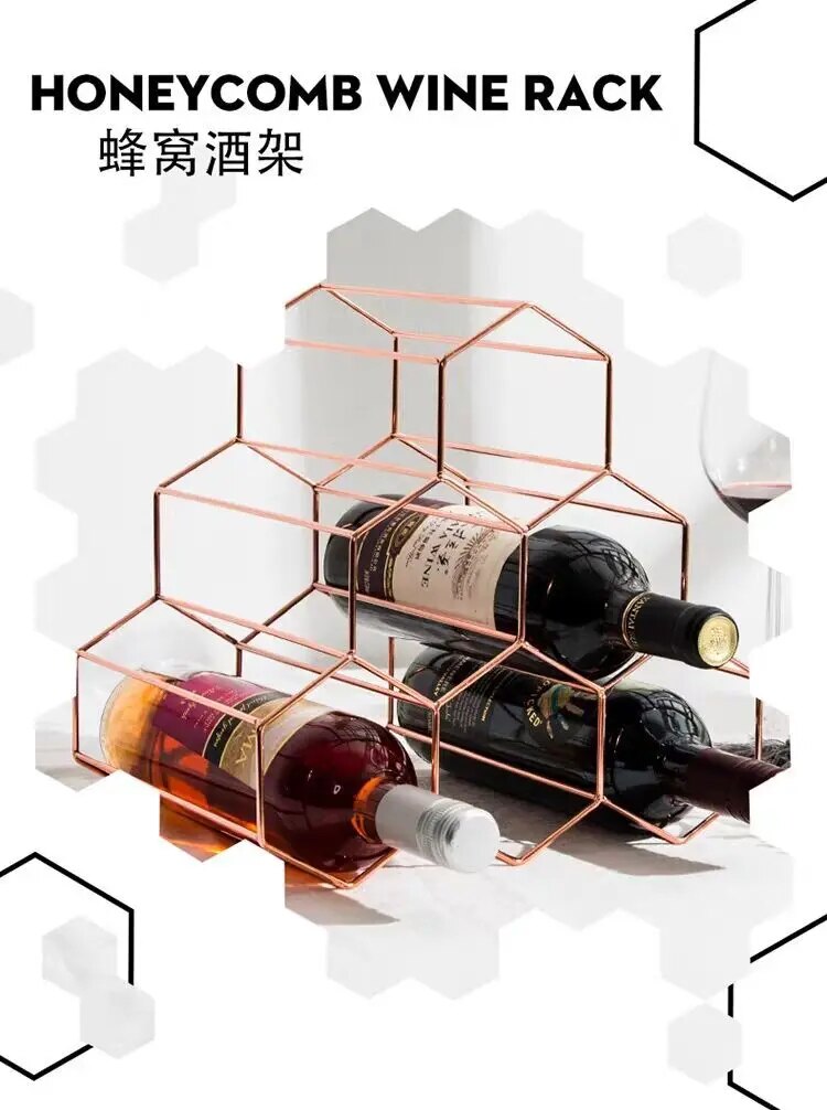 Modern Metal Honeycomb Wine Rack Wine Bottle Storage Beehive Tabletop Wine Rack Hexagon 9 Bottle Wine Holder Display