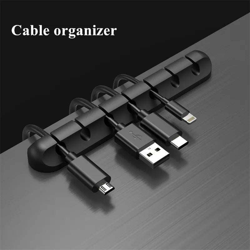 Tie Fixer Wire Management Organizador Cord Clip Office Desktop Phone Cables Holder USB Cable Silicone Organizer  Winder