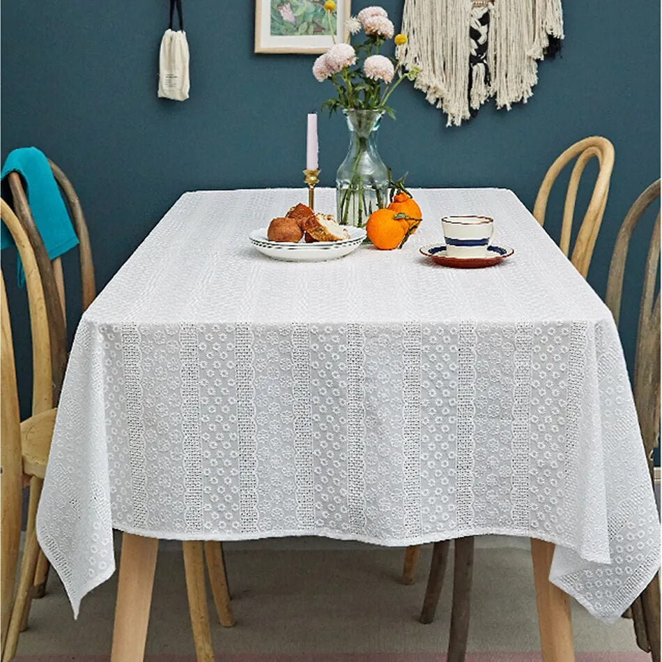 French embroidery white Cotton Tablecloth