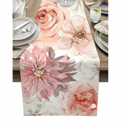 Luxury Watercolor Flowers Table Runner Wedding Decor Flower Clusters Cover Dinner Table Holiday Party Coffee Table Decoration